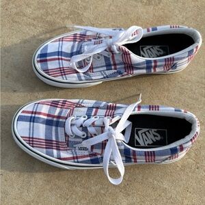 Vans Size 7 woman’s or kid’s Plaid Lace-Up Sneakers - Red, Blue & White. Perfect